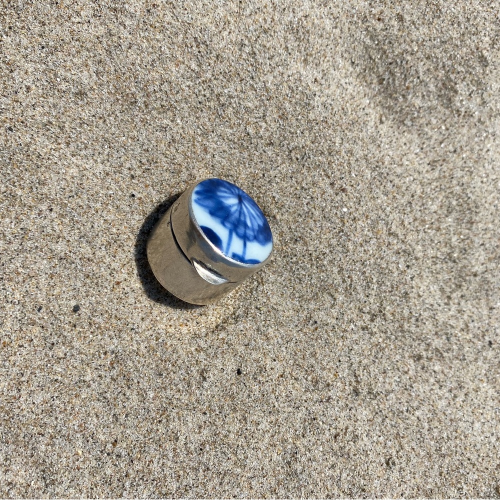 Antique Sterling Silver and Ceramic Pill Box